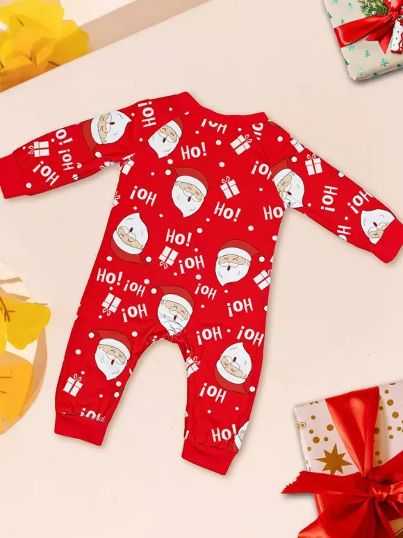 Pyjamas de Noël familiaux rouge et blanc à manches raglan et imprimé Père Noël 2026