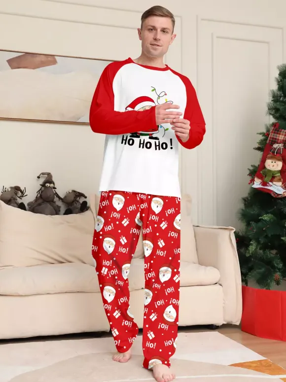 Pyjamas de Noël familiaux rouge et blanc à manches raglan et imprimé Père Noël 2026