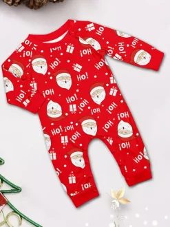 Pyjamas de Noël familiaux rouge et blanc à manches raglan et imprimé Père Noël 2026