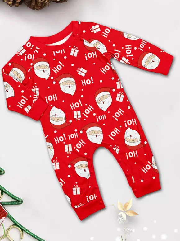 Pyjamas de Noël familiaux rouge et blanc à manches raglan et imprimé Père Noël 2026