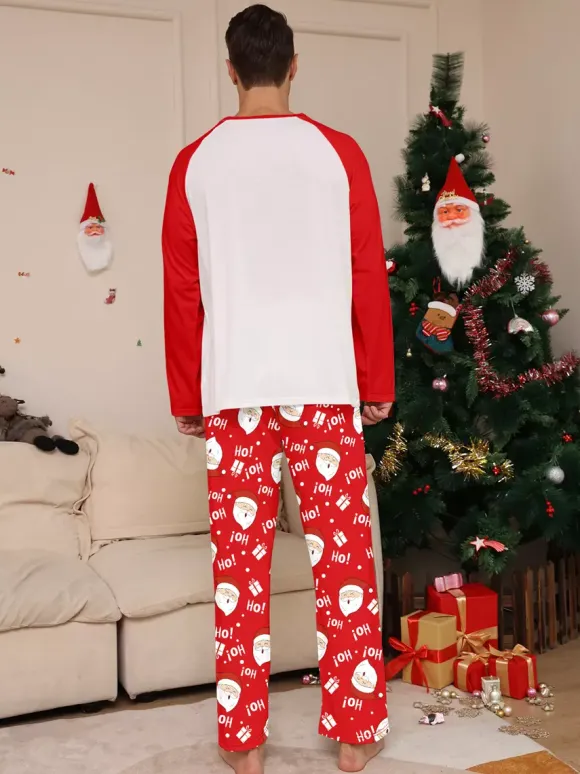 Pyjamas de Noël familiaux rouge et blanc à manches raglan et imprimé Père Noël 2026