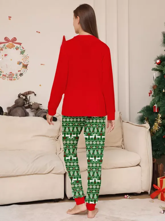 Pyjamas de Noël familiaux à motif Fair Isle rouge et vert avec des rennes (collection 2026)