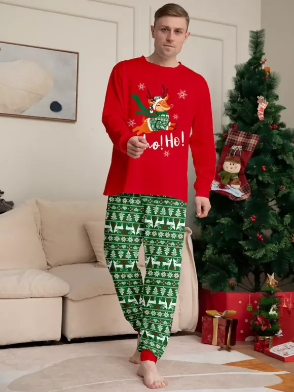 Pyjamas de Noël familiaux à motif Fair Isle rouge et vert avec des rennes (collection 2026)