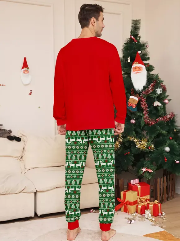 Pyjamas de Noël familiaux à motif Fair Isle rouge et vert avec des rennes (collection 2026)