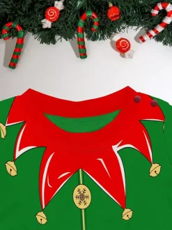 Pyjamas familiaux à rayures vertes et rouges sur le thème des lutins collection Noël 2026