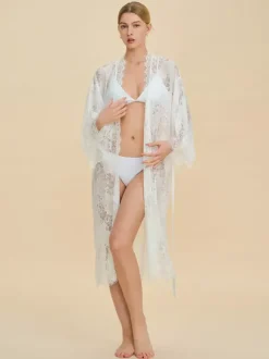 Pyjamas vêtements de nuit peignoirs en dentelle blanche lingerie d'intérieur