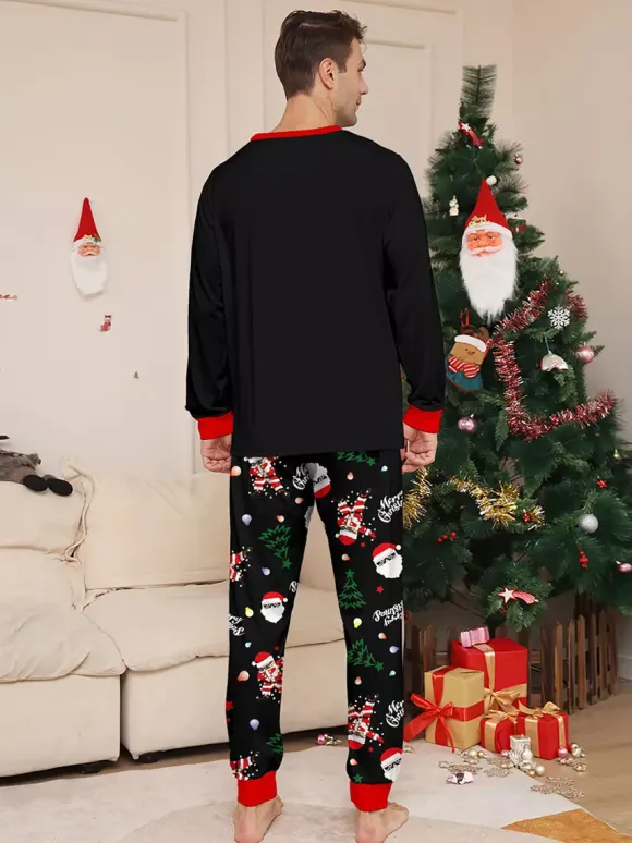 Pyjamas de Noël assortis pour toute la famille motif Père Noël dab noir et rouge collection 2026