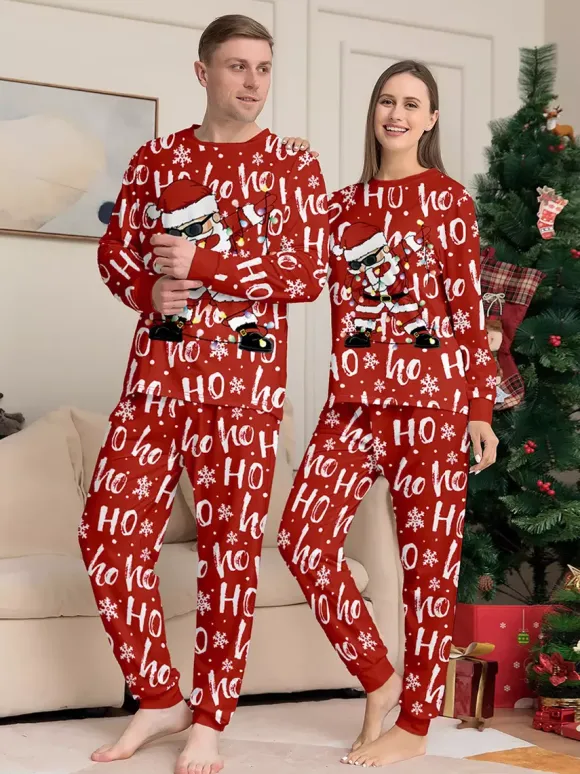 Pyjamas de Noël assortis pour toute la famille imprimé Père Noël rouge « Ho Ho Ho » collection 2026