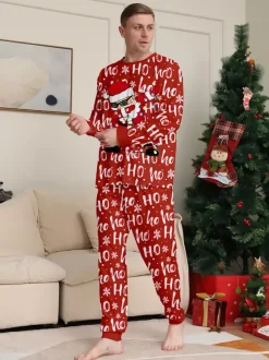 Pyjamas de Noël assortis pour toute la famille imprimé Père Noël rouge « Ho Ho Ho » collection 2026