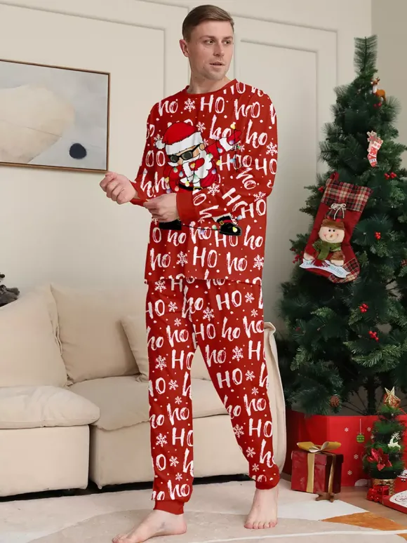 Pyjamas de Noël assortis pour toute la famille imprimé Père Noël rouge « Ho Ho Ho » collection 2026