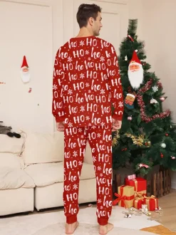 Pyjamas de Noël assortis pour toute la famille imprimé Père Noël rouge « Ho Ho Ho » collection 2026