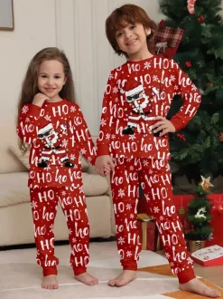 Pyjamas de Noël assortis pour toute la famille imprimé Père Noël rouge « Ho Ho Ho » collection 2026
