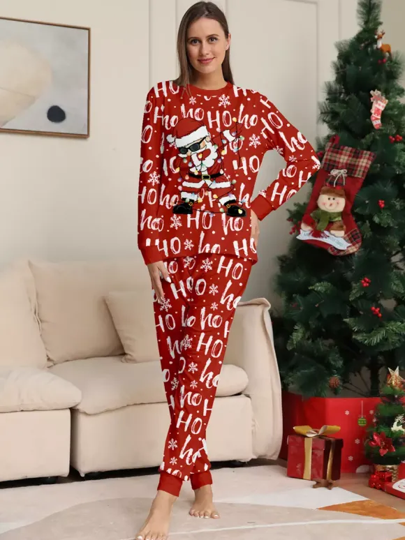 Pyjamas de Noël assortis pour toute la famille imprimé Père Noël rouge « Ho Ho Ho » collection 2026