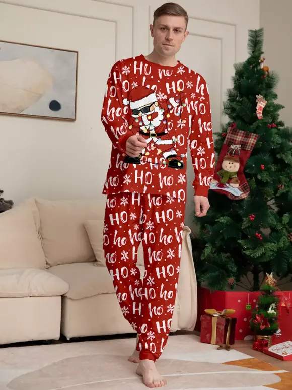 Pyjamas de Noël assortis pour toute la famille imprimé Père Noël rouge « Ho Ho Ho » collection 2026