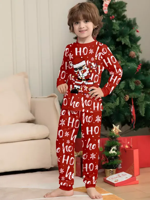 Pyjamas de Noël assortis pour toute la famille imprimé Père Noël rouge « Ho Ho Ho » collection 2026