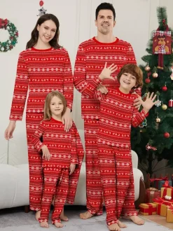 Pyjamas de Noël assortis pour toute la famille motif Fair Isle rouge et blanc collection 2026