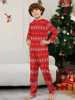 Pyjamas de Noël assortis pour toute la famille motif Fair Isle rouge et blanc collection 2026