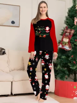 Pyjamas de Noël assortis pour toute la famille imprimé Père Noël vêtements de nuit pour femmes 2026
