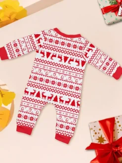 Pyjamas de Noël familiaux classiques à imprimé rennes rouges et blancs collection 2026