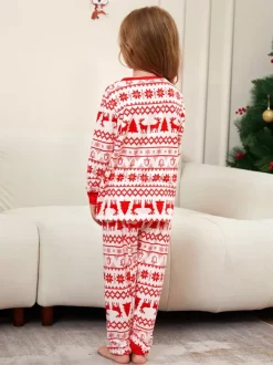 Pyjamas de Noël familiaux classiques à imprimé rennes rouges et blancs collection 2026