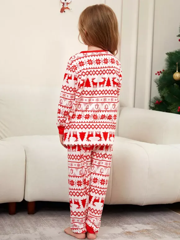 Pyjamas de Noël familiaux classiques à imprimé rennes rouges et blancs collection 2026