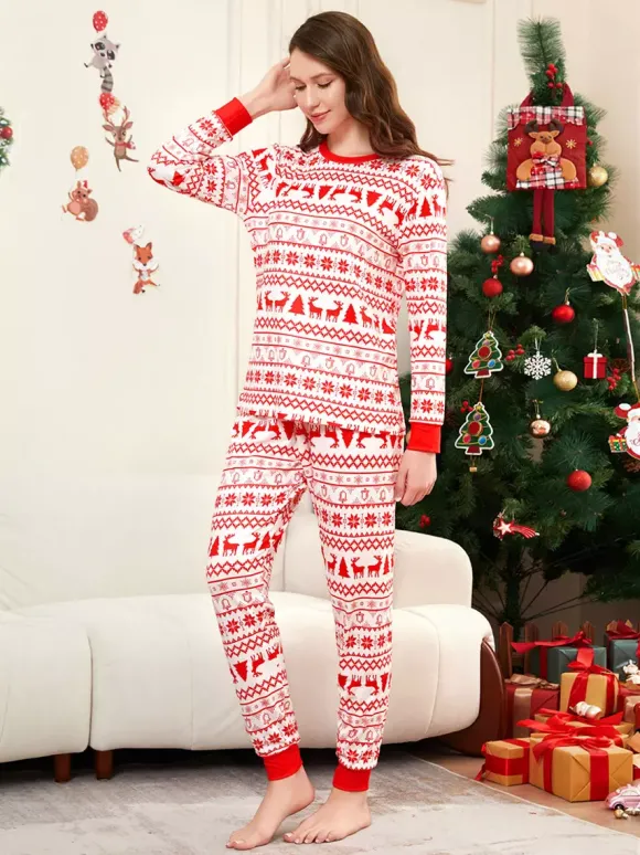Pyjamas de Noël familiaux classiques à imprimé rennes rouges et blancs collection 2026