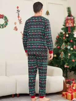 Pyjamas de Noël familiaux Fair Isle noirs et verts 2026