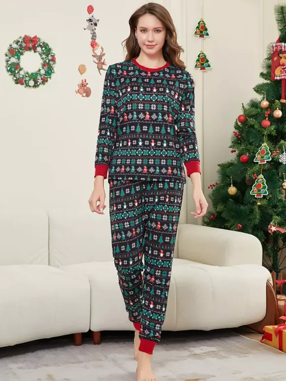 Pyjamas de Noël familiaux Fair Isle noirs et verts 2026