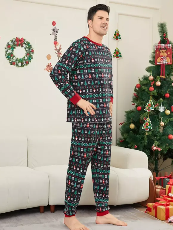 Pyjamas de Noël familiaux Fair Isle noirs et verts 2026