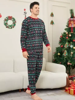 Pyjamas de Noël familiaux Fair Isle noirs et verts 2026
