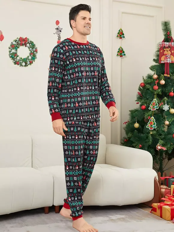 Pyjamas de Noël familiaux Fair Isle noirs et verts 2026