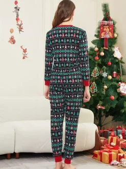 Pyjamas de Noël familiaux Fair Isle noirs et verts 2026