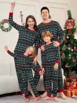 Pyjamas de Noël familiaux Fair Isle noirs et verts 2026