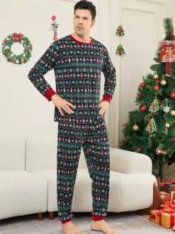 Pyjamas de Noël familiaux Fair Isle noirs et verts 2026