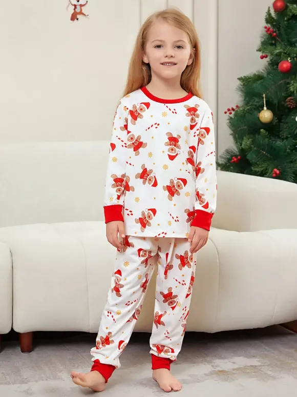 Pyjamas de Noël familiaux imprimés bonhomme en pain d'épice blanc et rouge 2026