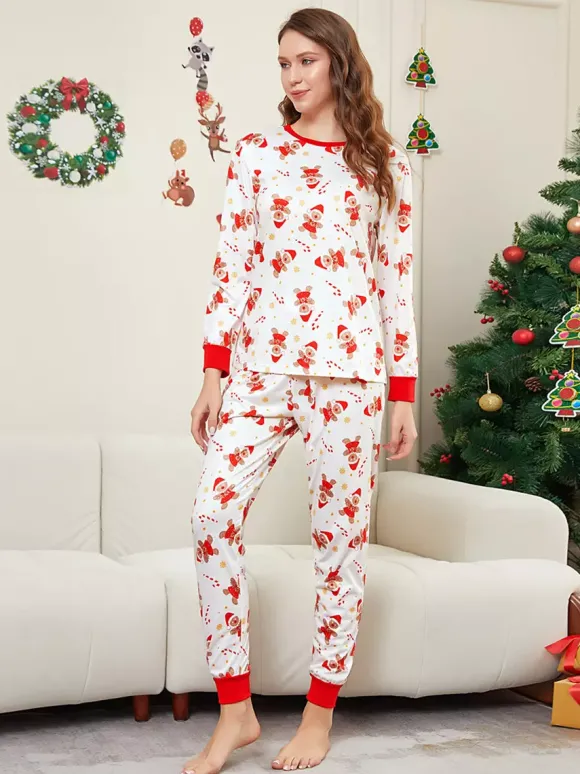 Pyjamas de Noël familiaux imprimés bonhomme en pain d'épice blanc et rouge 2026