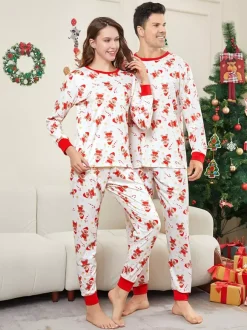 Pyjamas de Noël familiaux imprimés bonhomme en pain d'épice blanc et rouge 2026