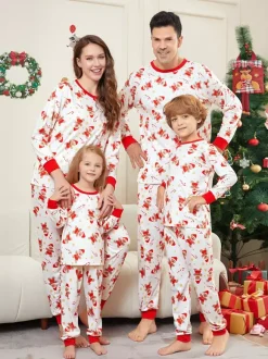 Pyjamas de Noël familiaux imprimés bonhomme en pain d'épice blanc et rouge 2026