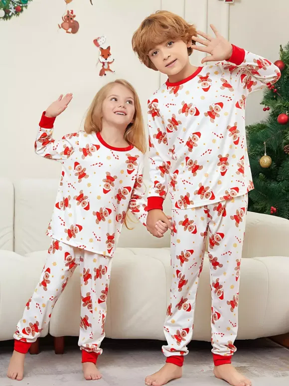 Pyjamas de Noël familiaux imprimés bonhomme en pain d'épice blanc et rouge 2026