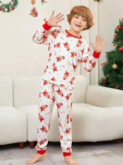 Pyjamas de Noël familiaux imprimés bonhomme en pain d'épice blanc et rouge 2026