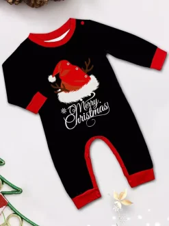 Pyjamas de Noël familiaux 2026 à imprimé pain d'épice et bonnet de Père Noël noir et rouge