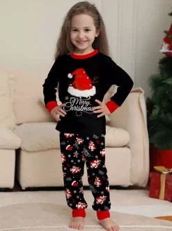 Pyjamas de Noël familiaux 2026 à imprimé pain d'épice et bonnet de Père Noël noir et rouge