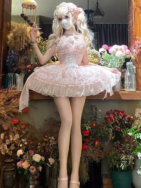 rentrée scolaireRobe Lolita gothique pastel à volants et lacets rose et blanc style romantique robe Hime Lolita