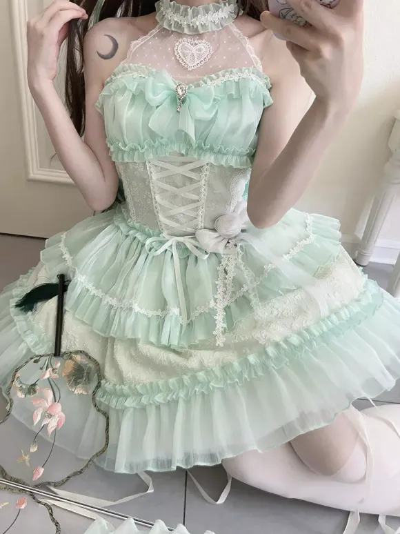 rentrée scolaireRobe Lolita gothique pastel à volants et lacets rose et blanc style romantique robe Hime Lolita