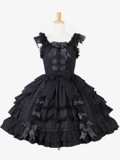 rentrée scolaireRobes Gothiques Lolita Volants N艙uds Noir