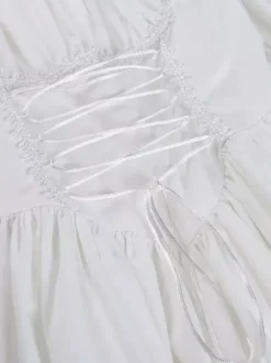 rentrée scolaireRobes Lolita Gothiques Lacets Dentelle Blanc Manches Longues Col Carré