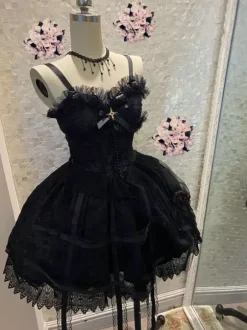 rentrée scolaireGothique Lolita Robes Dentelle Sans Manches Noir Lolita Gothique