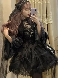 rentrée scolaireGothique Lolita Robes Dentelle Sans Manches Noir Lolita Gothique
