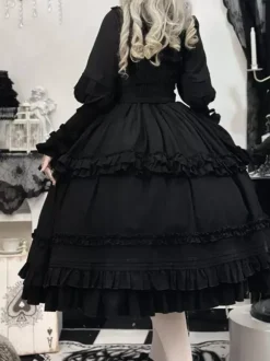 rentrée scolaireRobes gothiques Lolita à volants et n艙uds Noir Noir