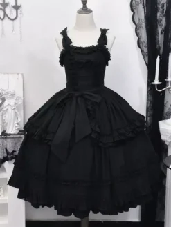 rentrée scolaireRobes gothiques Lolita à volants et n艙uds Noir Noir